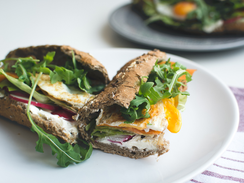 Healthy
baguette with egg and vegetables